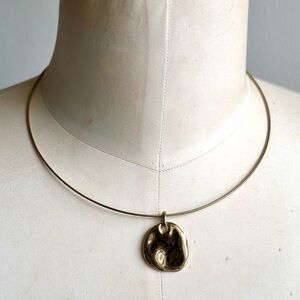 Vintage Anne Klein AK II Gold Tone Hammered Pendant Necklace - Structured Chain